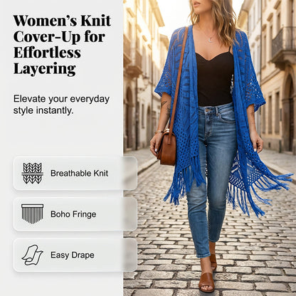 🥳Sucesso de Vendas de 2026🥳💞 Mais de 50.000 unidades vendidas! 👗🌿 50% de desconto! Cardigã feminino de tricô – Tecido de tricô respirável com barra desfiada. Caimento excelente, valorizando a silhueta. 🌊✨
