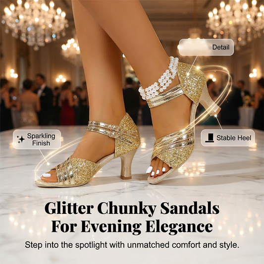 Women's Glitter Chunky Heel Sandals