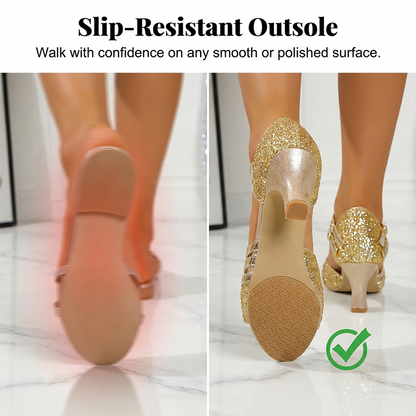 Women's Glitter Chunky Heel Sandals
