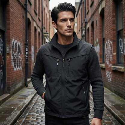 🧥 50% OFF NOW! 🎒 Men's Outdoor Multi-Pocket Utility Vest – Durable Polyester, Sleeveless Design & Stand-Up Collar 🌲