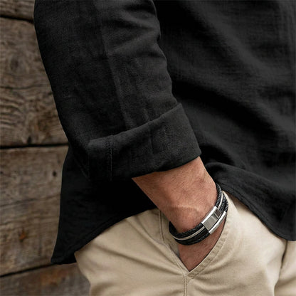 👔 LIMITED-TIME 50% OFF! ✨ Men's Casual Solid Color Shirt – Stand Collar, Lace-Up Detail, Breathable Cotton 🍂