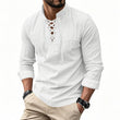 👔 LIMITED-TIME 50% OFF! ✨ Men's Casual Solid Color Shirt – Stand Collar, Lace-Up Detail, Breathable Cotton 🍂