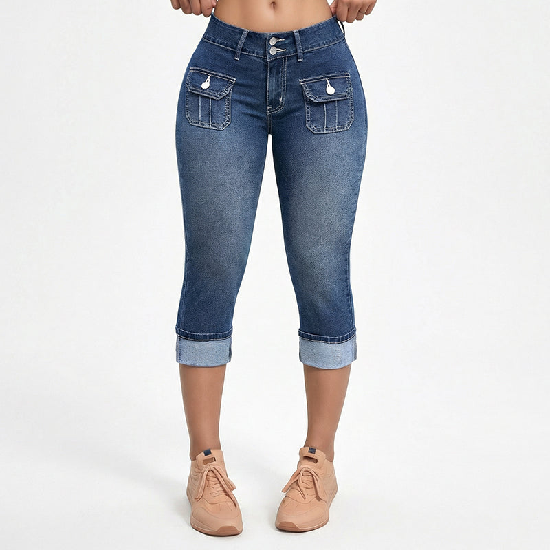 Women's Slim Fit Stretch Denim Capri Pants