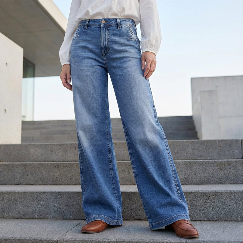 Jeans vintage femininos de cintura alta e perna larga