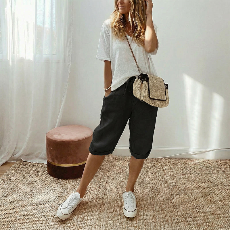 👖✨ מכנסי קפרי לנשים כותנה ופשתן – נוחים במיוחד ללבישה יומיומית ☁️