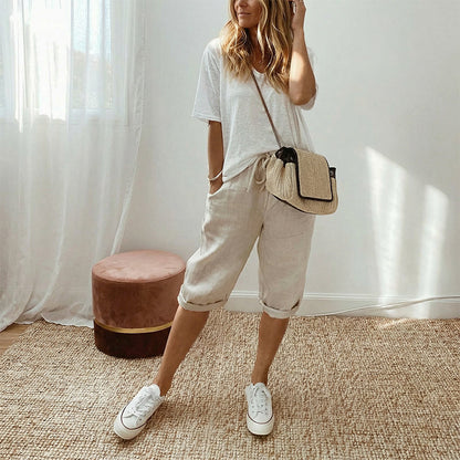👖✨ מכנסי קפרי לנשים כותנה ופשתן – נוחים במיוחד ללבישה יומיומית ☁️