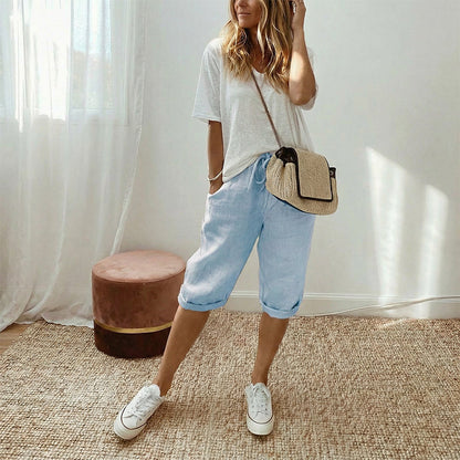 👖✨ מכנסי קפרי לנשים כותנה ופשתן – נוחים במיוחד ללבישה יומיומית ☁️
