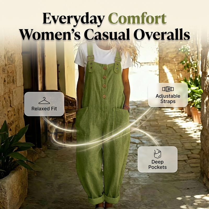 Women's Casual Loose Fit Button-Front Overalls