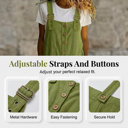 Women's Casual Loose Fit Button-Front Overalls