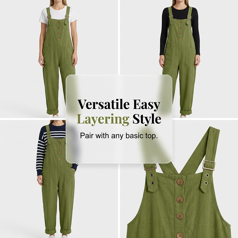Women's Casual Loose Fit Button-Front Overalls