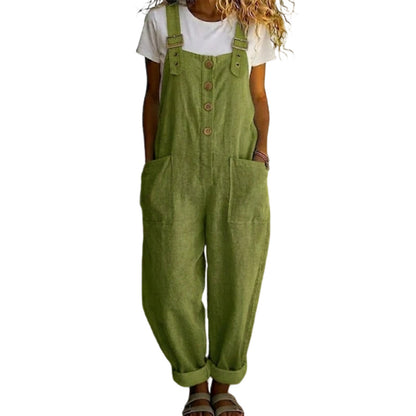 Women's Casual Loose Fit Button-Front Overalls