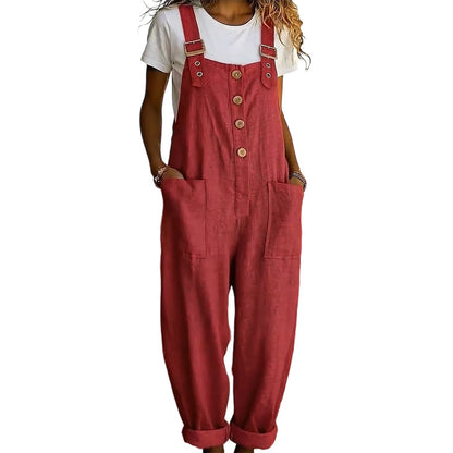 Women's Casual Loose Fit Button-Front Overalls