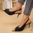 🔥Limited-time offer-Pointed Toe Metal Cap Slingback Kitten Heels