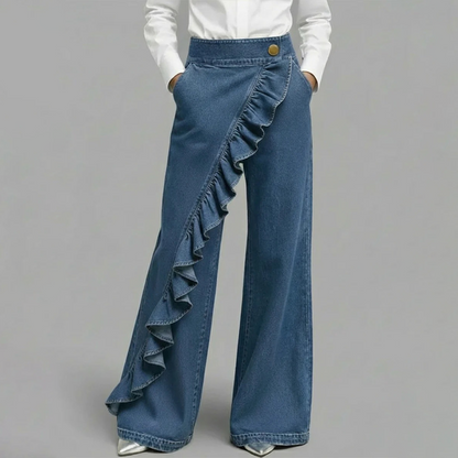 ✨👖 Calça jeans feminina cintura alta pernas largas confortável e elegante