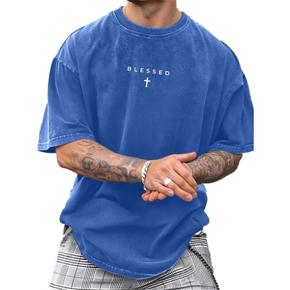 🔥2026 New Arrival ＆ Hot Sale🔥Men's Vintage T-Shirt with Cross & Letter Print – Soft Cotton, Relaxed Fit & Perfect for a Classic Casual Look 🏠