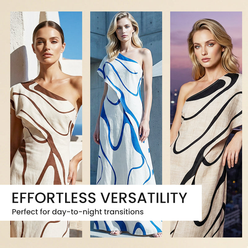 👗 50% OFF NOW! 🎨 Women's Abstract Print One-Shoulder Maxi Dress – Striking Elegance, Soft Fabric & Perfect for Summer Evenings 💃