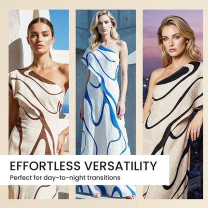 👗 50% OFF NOW! 🎨 Women's Abstract Print One-Shoulder Maxi Dress – Striking Elegance, Soft Fabric & Perfect for Summer Evenings 💃