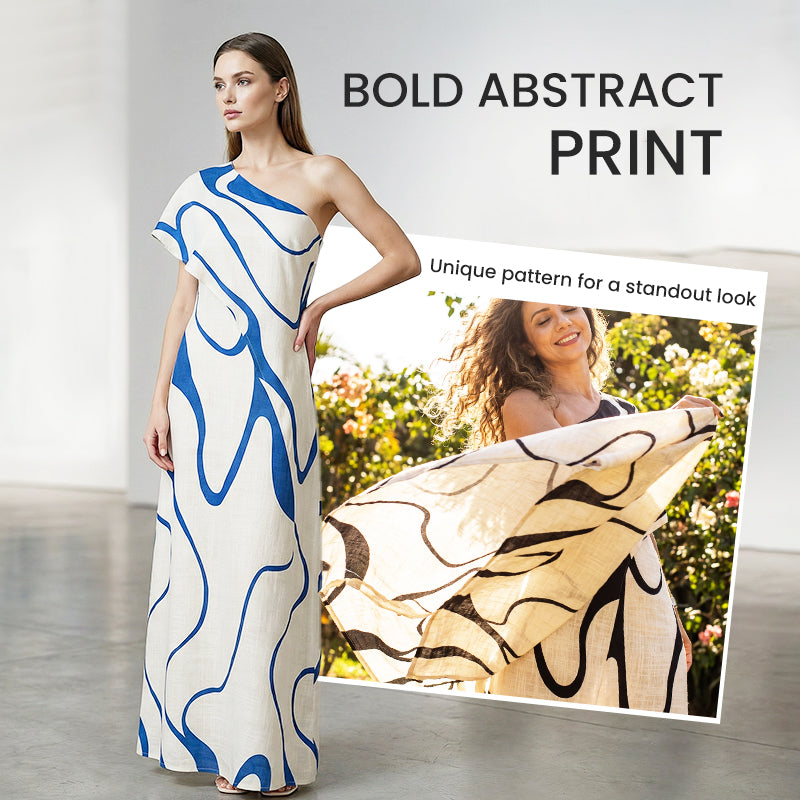 👗 50% OFF NOW! 🎨 Women's Abstract Print One-Shoulder Maxi Dress – Striking Elegance, Soft Fabric & Perfect for Summer Evenings 💃