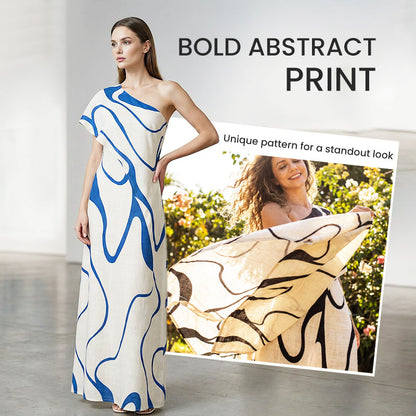 👗 50% OFF NOW! 🎨 Women's Abstract Print One-Shoulder Maxi Dress – Striking Elegance, Soft Fabric & Perfect for Summer Evenings 💃