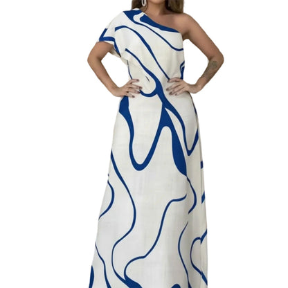👗 50% OFF NOW! 🎨 Women's Abstract Print One-Shoulder Maxi Dress – Striking Elegance, Soft Fabric & Perfect for Summer Evenings 💃