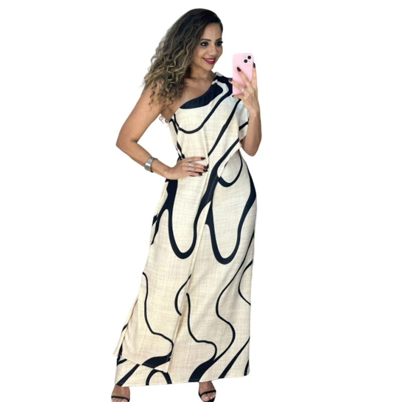 👗 50% OFF NOW! 🎨 Women's Abstract Print One-Shoulder Maxi Dress – Striking Elegance, Soft Fabric & Perfect for Summer Evenings 💃