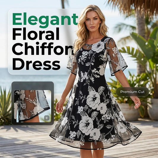 🔥Hot Deals-Women's Elegant Floral Print Chiffon Dress: Effortless Style For Any Occasion 🌸