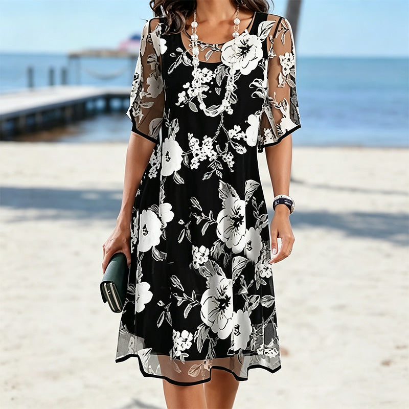 🔥Hot Deals-Women's Elegant Floral Print Chiffon Dress: Effortless Style For Any Occasion 🌸