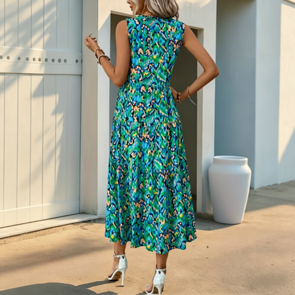 🔥2026 Newest Models-Women's Sleeveless Abstract Print Tiered Midi Dress