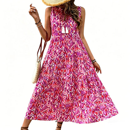 🔥2026 Newest Models-Women's Sleeveless Abstract Print Tiered Midi Dress