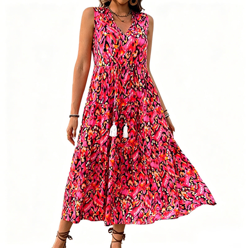🔥2026 Newest Models-Women's Sleeveless Abstract Print Tiered Midi Dress