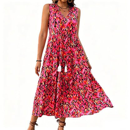 🔥2026 Newest Models-Women's Sleeveless Abstract Print Tiered Midi Dress