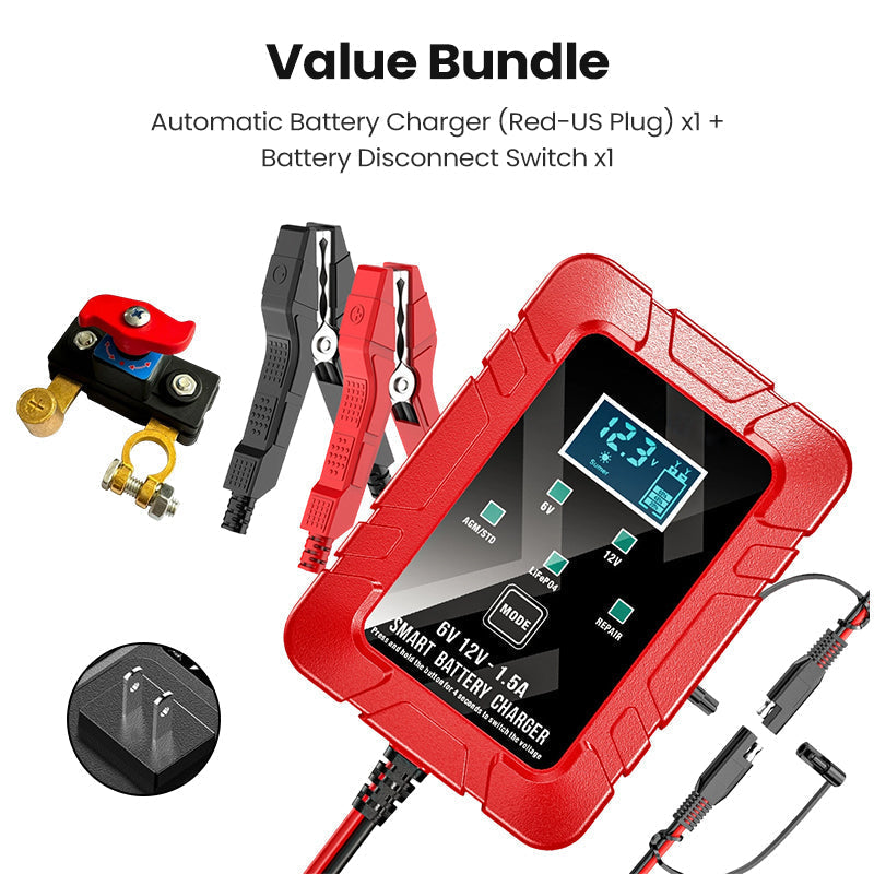 🔥Promoção por tempo limitado: 50% de desconto⚡ Carregador automático de baterias 1,5 A, 6 V e 12 V – Carregamento seguro, rápido e eficiente! 🚗🔋