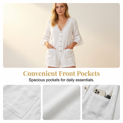 Women's Summer V-Neck Jumpsuit with Bell Sleeves