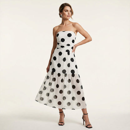 Elegant Strapless Polka Dot Tiered Dress