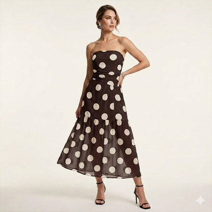 Elegant Strapless Polka Dot Tiered Dress