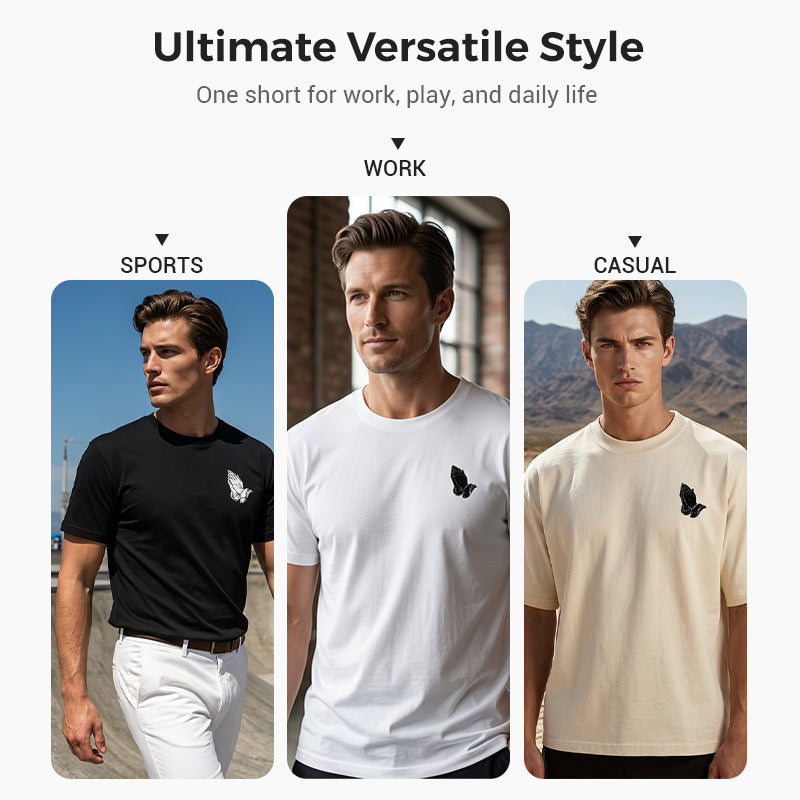 👕40% OFF!🙏Men's Praying Hands Graphic Tee – Cotton, Casual, Symbolic, Versatile ✨