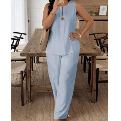 ⏰🔥LIMITED TIME 50% OFF! 💃 Minimalist Sleeveless Top & Wide-Leg Pants – Effortlessly Chic, Comfortable & Perfect for Everyday Style ✨🌿
