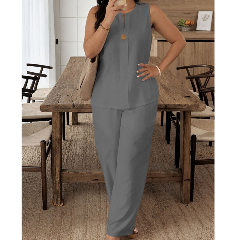 ⏰🔥LIMITED TIME 50% OFF! 💃 Minimalist Sleeveless Top & Wide-Leg Pants – Effortlessly Chic, Comfortable & Perfect for Everyday Style ✨🌿