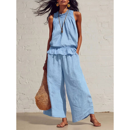 💥2026 Newest Model-Women's Sleeveless Smocked Neck Top & Pants Set