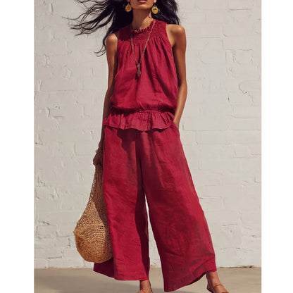 💥2026 Newest Model-Women's Sleeveless Smocked Neck Top & Pants Set