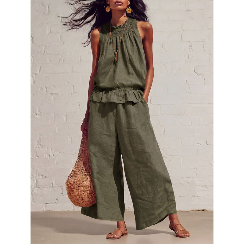 💥2026 Newest Model-Women's Sleeveless Smocked Neck Top & Pants Set