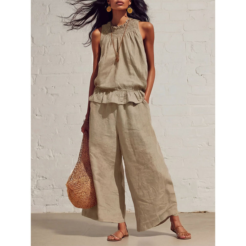 💥2026 Newest Model-Women's Sleeveless Smocked Neck Top & Pants Set