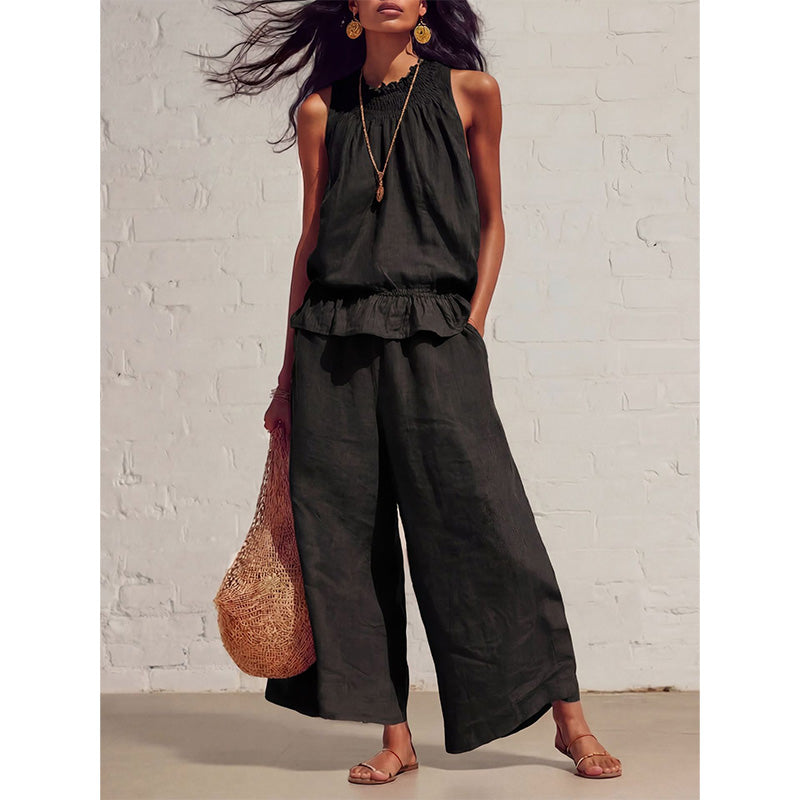 💥2026 Newest Model-Women's Sleeveless Smocked Neck Top & Pants Set