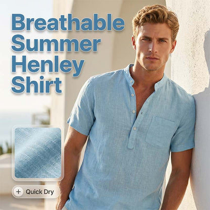 Men's Short Sleeve Linen Blend Henley Shirt