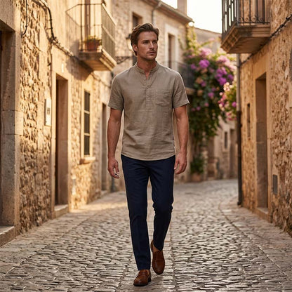 Men's Short Sleeve Linen Blend Henley Shirt