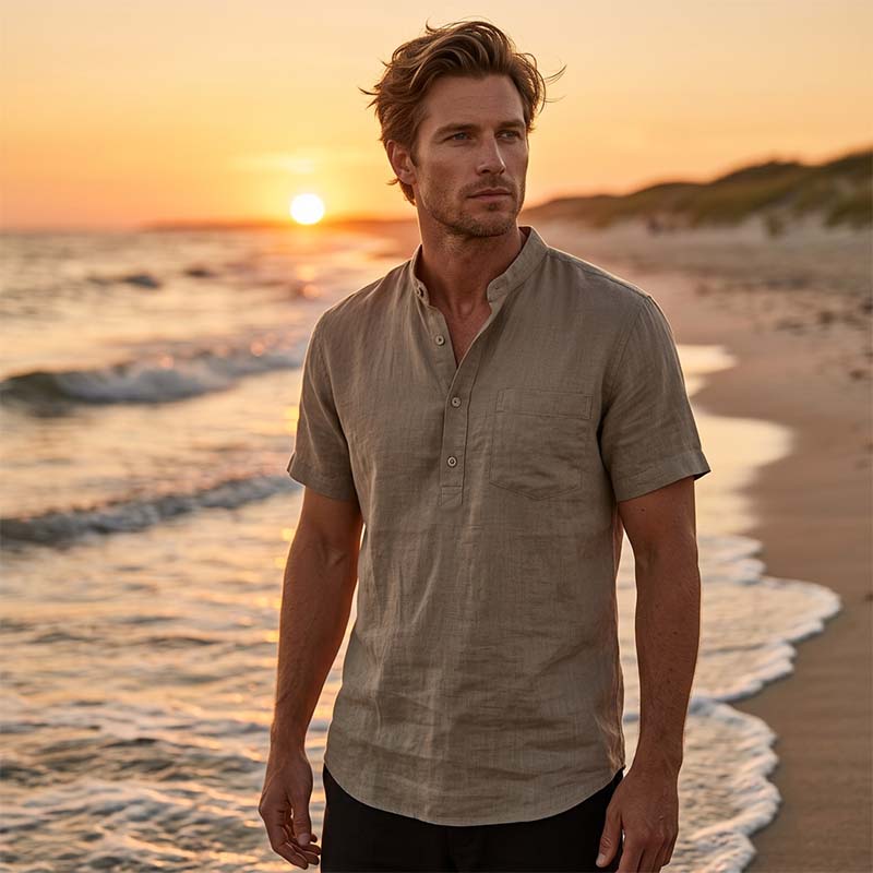 Men's Short Sleeve Linen Blend Henley Shirt