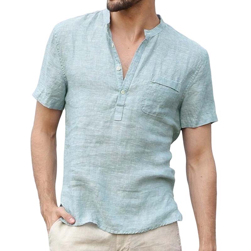 Men's Short Sleeve Linen Blend Henley Shirt