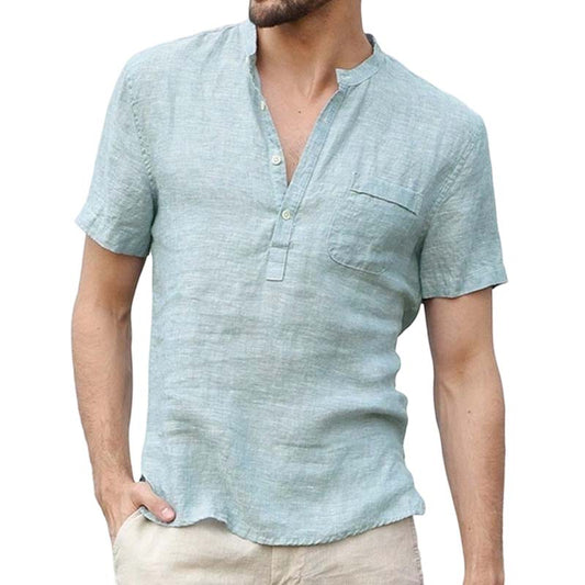 Men's Short Sleeve Linen Blend Henley Shirt