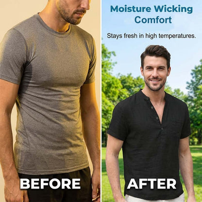 Men's Short Sleeve Linen Blend Henley Shirt