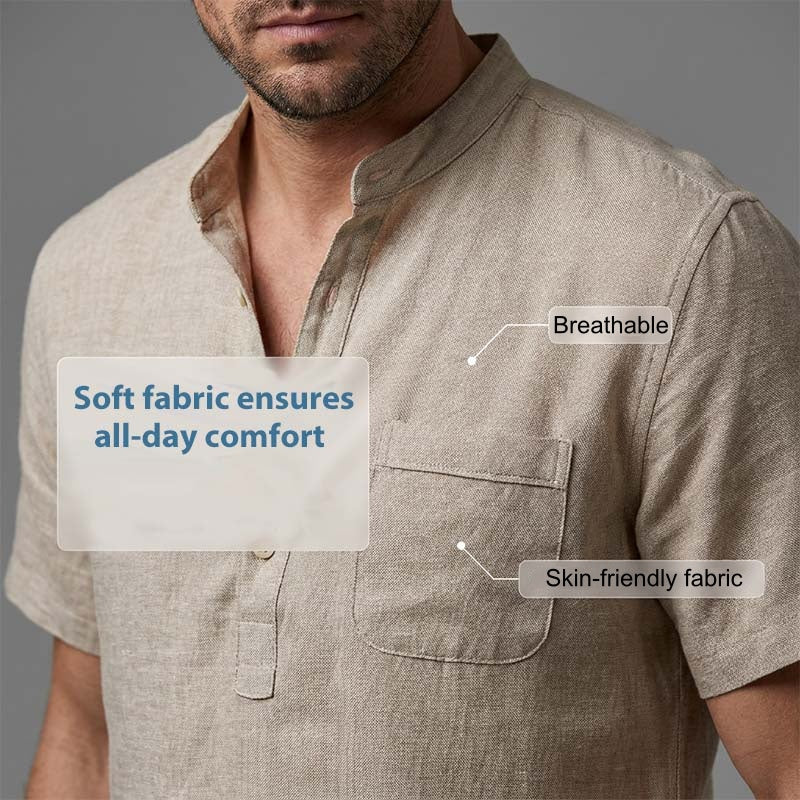 Men's Short Sleeve Linen Blend Henley Shirt